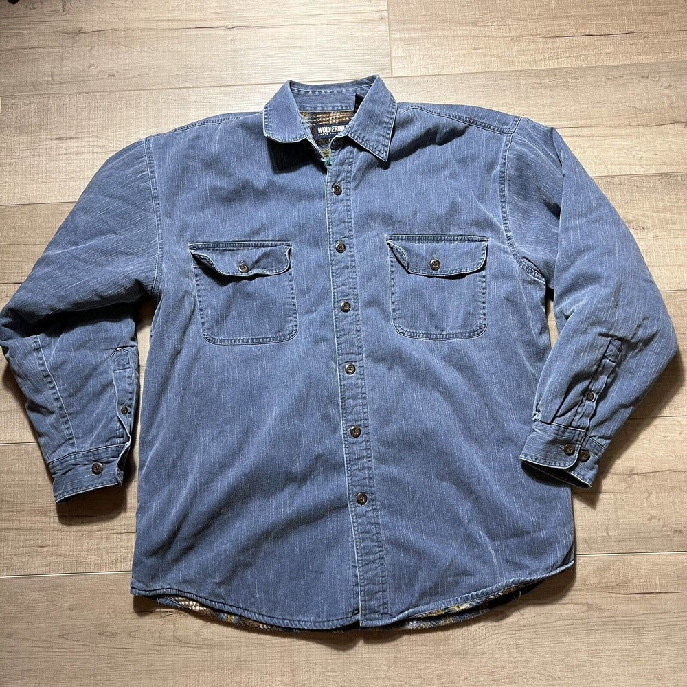 Vintage Wolverine Denim Work Shirt Jacket Plaid Fleec… Gem